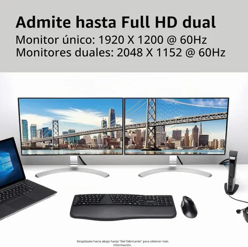 Vista 3 de Kensington Estación de acoplamiento de doble pantalla USB 3.0 para MacBooks, Windows y Surface (K33972US)