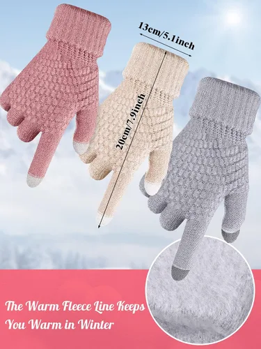 Vista 3 de Juego de 6 guantes de invierno, 3 sombreros de punto de invierno y 3 pares de guantes cálidos para pantalla táctil para mujeres y hombres al aire