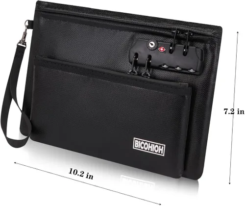 Vista 4 de Bolsa de dinero ignífuga con cerradura, bolsa de efectivo bolsa de banco para efectivo, bolsa de almacenamiento de objetos valiosos, caja fuerte
