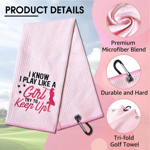 Vista 3 de TOUNER I Know I Play Like A Girl Try to Keep Up, toallas de golf bordadas divertidas para mujer, bolsa de golf, toalla de regalo para damas