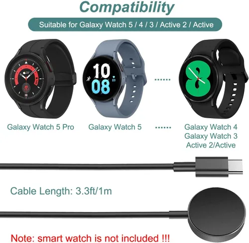 Vista 2 de Cargador para Samsung Watch - Galaxy Watch 7 Ultra/6/6 Classic/5/5 Pro/4/4 Classic/3/Active 2/Cable de carga activo con funda de aluminio (USB-C)