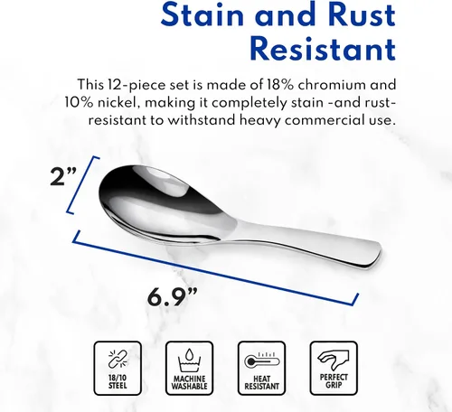Vista 6 de New Star Foodservice 1029062 - Cucharas de sopa de acero inoxidable extra resistentes 18/10, juego de 12