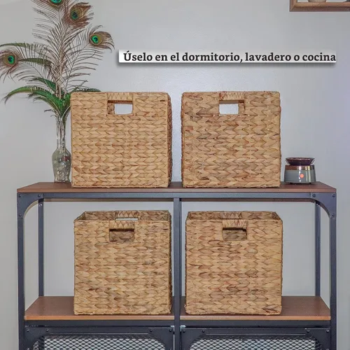 Vista 4 de Trademark Innovations canastillas plegables de jacinto con marco de alambre de hierro (Conjunto de 4)