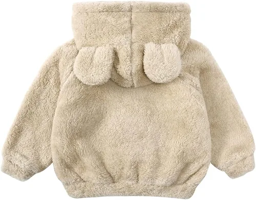 Vista 9 de Chaqueta de abrigo con capucha con forro polar, para recién nacidos, bebés, niños y niñas, diseño de dibujos animados, con orejas, abrigo cálido