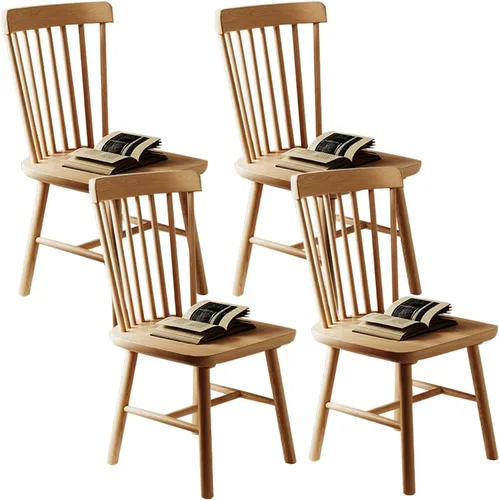 Vista 16 de JKGHK - Sillas de comedor de madera, sillas de cocina sin brazos, silla lateral de sala de estar con respaldo hueco a rayas, silla de comedor