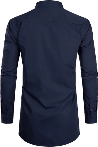 Vista 2 de ZEROYAA Camisa hipster de manga larga con cuello de banda y bolsillo para hombre