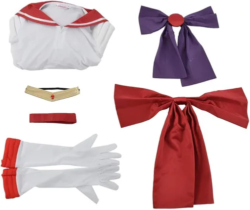 Vista 4 de miccostumes Disfraz de cosplay rojo marinero para mujer, blanco y rojo
