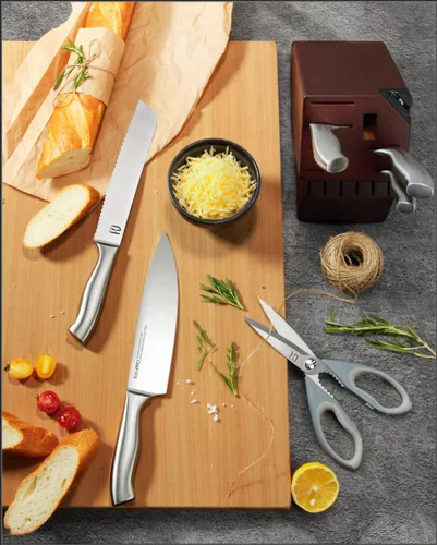 Vista 7 de Juego de bloque de cuchillos KnifeSaga, juego de cuchillos de cocina con bloque de alta durabilidad, juego de 14 piezas de cuchillos japoneses