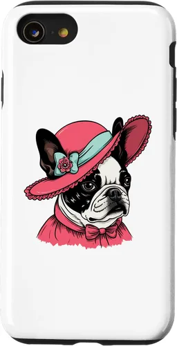 Vista 13 de Carcasa victoriana para iPhone 14 Boston Terrier English Lady Funny Dog