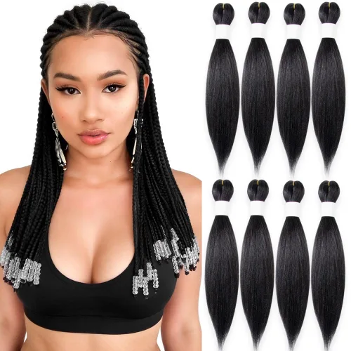 Vista 56 de Cabello trenzado burdeos, 10 pulgadas, 4 paquetes Cabello preestirado, trenzas de ganchillo cortas y rectas, textura Yaki, fibra sintética