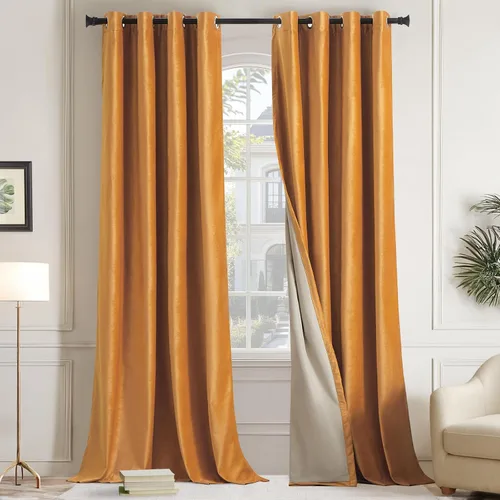 Vista 9 de GIGIZAZA Cortinas de terciopelo 100% opacas de 72 pulgadas, 2 paneles, cortinas negras para ventana, con aislamiento térmico, cortina de lujo