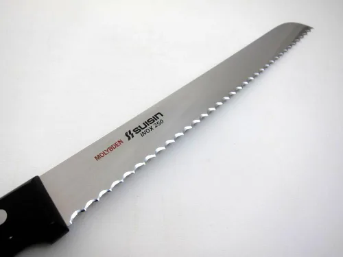 Vista 2 de Houcho. com Suisin Inox Serie de cuchillos de estilo occidental, genuino Sakai-fabricado, cuchillo de pan de acero Inox de 9.8" (250 mm)