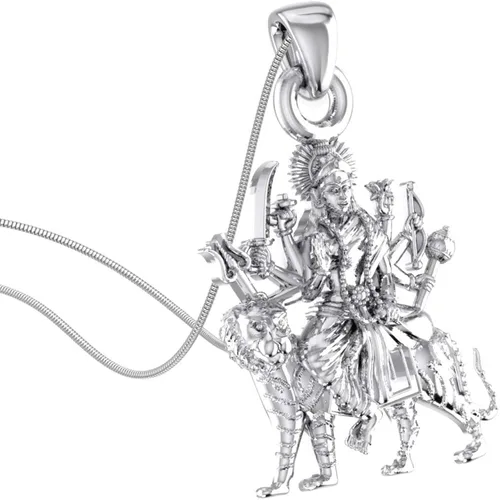 Vista 2 de Generic Colgante de plata de ley 925 de pureza para hombres y mujeres plata pura Durga Maa medallón para buena salud y riqueza