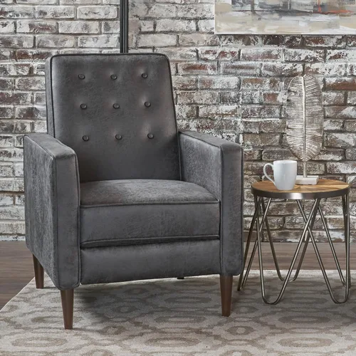 Vista 2 de GDFStudio Macedonia - Sillón reclinable de tela con respaldo copetudo, moderno Pizarra / Espresso oscuro