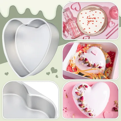 Vista 5 de Didaey 6 moldes en forma de corazón a granel de 8 pulgadas de aluminio para tartas de corazón, moldes de corazón para hornear, moldes para pasteles