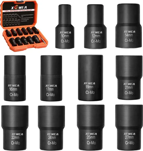 Vista 10 de XEWEA 5PCS 1/2 Drive Lug Nut Bolt Extractor Set, Kit de eliminación de 5 unidades de 1/2