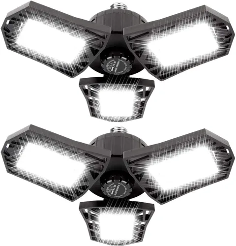 Vista 8 de Luces LED de garaje de 50 W - 5000 lúmenes, 6500 K, luz diurna, iluminación LED de techo de garaje de tres hojas, paquete de 2