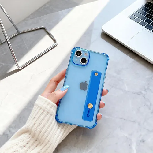 Vista 9 de Funda con correa para iPhone 15 de 6.1 pulgadas con soporte de pulsera, TPU suave y transparente protector a prueba de golpes, resistente, lazo