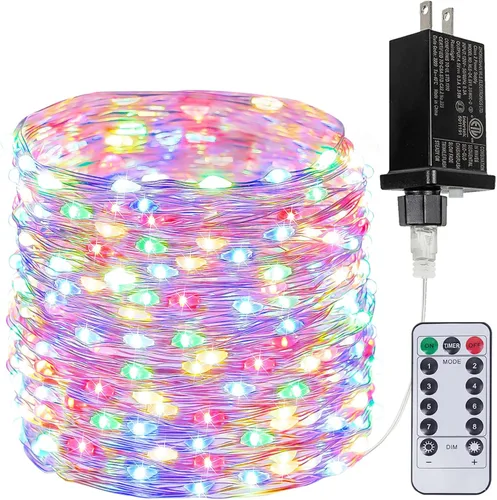 Vista 32 de Guirnalda de luces LED enchufables de 33 pies, impermeable, para exteriores e interiores, 8 modos con temporizador, luz de Navidad, decoración