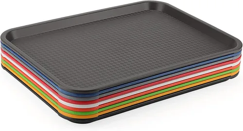 Vista 6 de LEXININ 9 bandejas de plástico de 16 x 12 pulgadas para servir comida rápida, juego de bandejas para servir restaurante, bandeja colorida