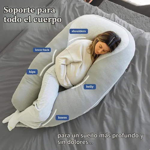 Vista 9 de Plufl Hugl - Almohada corporal refrescante para adultos, almohada de embarazo en forma de U, color gris
