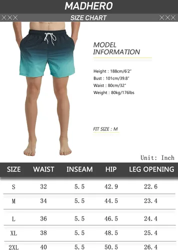Vista 5 de MADHERO Traje de baño corto para hombre con forro de malla
