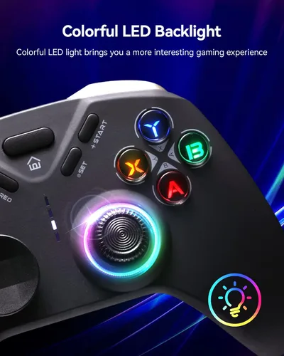Vista 2 de DOYOKY Controlador inalámbrico para juegos controlador Bluetooth para PC Android vapor interruptor controlador de PC con retroiluminación LED