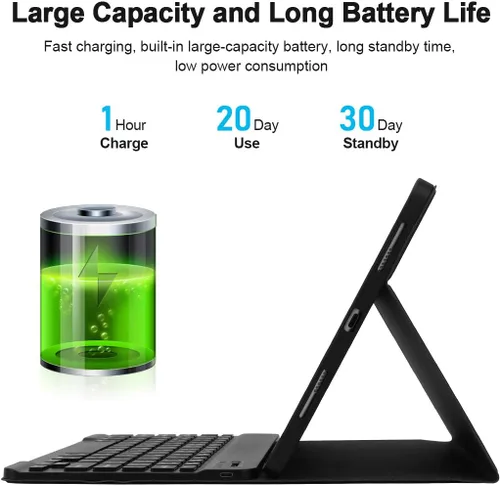 Vista 8 de Funda de teclado LAMA para iPad de 10.2 pulgadas, estuche inalámbrico con teclado con soporte para lápices para iPad de 10.2 y 10.5 pulgadas