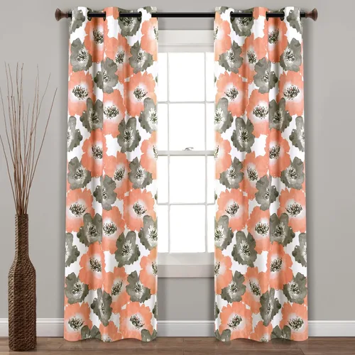 Vista 29 de Lush Decor Julie - Paneles de cortinas de ventana con aislamiento floral y ojales 100% opacas, par, 38" de ancho x 95" de largo, azul y verde Azul