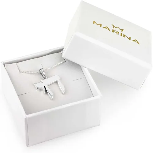 Vista 3 de Marina Jewellery - Collar de cadena de plata de ley 925 con dije de ficha judía, cadena de caja de 18 pulgadas (ver opciones de diseño), Metal