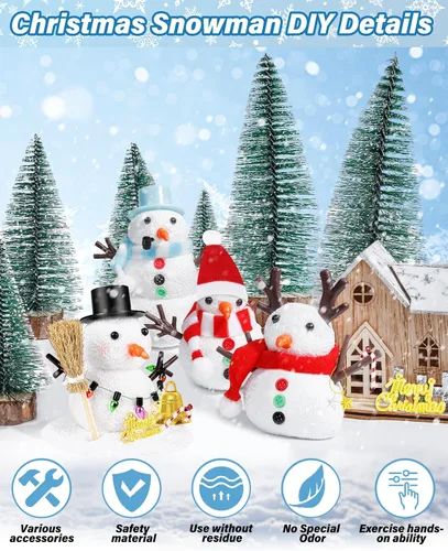 Vista 3 de Kit de 16 piezas de muñeco de nieve, construye un muñeco de nieve para niños, manualidades de Navidad, manualidades creativas de arcilla seca al