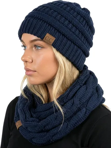 Vista 7 de Funky Junque - Juego de pañuelo y gorro de punto a juego para mujer Negro