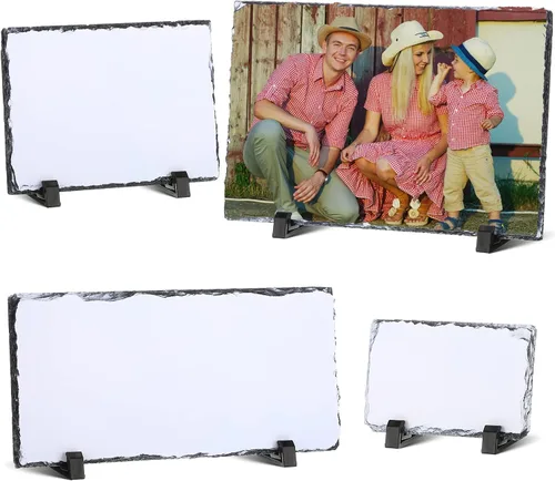 Vista 8 de 4 piezas de sublimación de pizarra en blanco rectangular personalizada, marco de fotos de pizarra de piedra mate de transferencia de calor