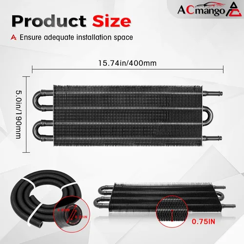 Vista 3 de Kit enfriador de transmisión de tubos y aletas Ultra-Cool de 4 pasos universal 402 de aluminio negro con kit de enfriador de aceite de 5/16