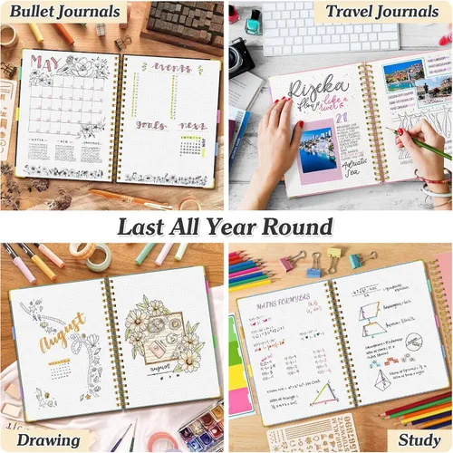 Vista 6 de Cuaderno de viñetas con espiral, diario de 300 páginas de cuero con contenido, cuadernos de 120 g/m² de papel grueso que no deja pasar la tinta