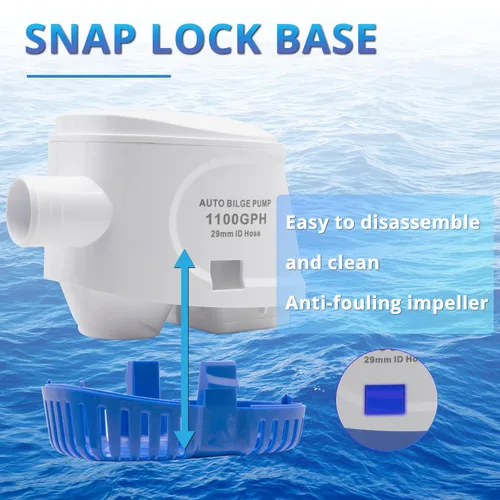 Vista 4 de Bomba de agua automática de 1100 GPH, bomba de sentina de 12 V, equipada con interruptor flotante interno, adecuada para submarinos, charcos