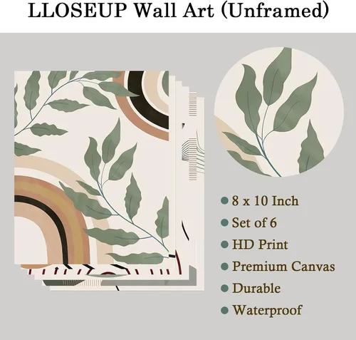 Vista 2 de LLOSEUP Juego de 6 impresiones artísticas bohemias para pared, arte abstracto de mediados de siglo, sin marco, geométrico, moderno, bohemio, arte