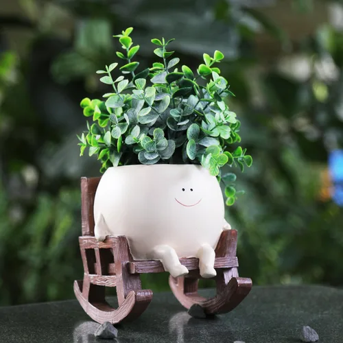 Vista 4 de NINIPAPA Lindas Macetas de Plantas con Cara Sonriente, Maceta Divertida para Flores, Maceta de Mecedora con Cara Grande para Plantas