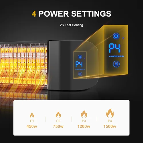 Vista 4 de Pasapair Calentador eléctrico para patio, calentador infrarrojo inteligente para interiores, temporizador de 24 horas con control de aplicación