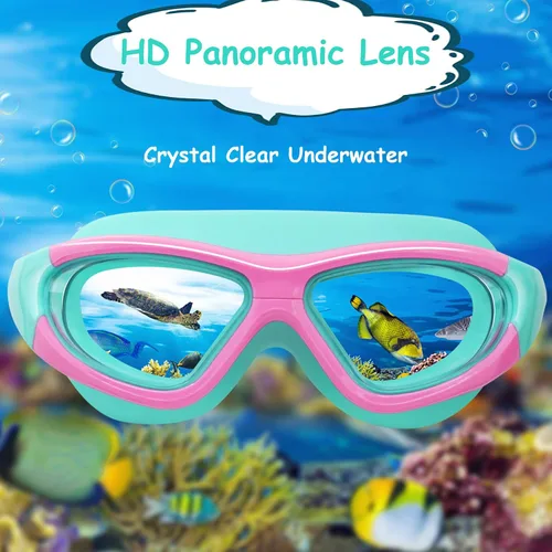 Vista 3 de Vvinca Gafas de natación para niños de 3 a 12 años, diseño mejorado 2024 con tapón para la oreja y la nariz, visión amplia, antivaho sin fugas