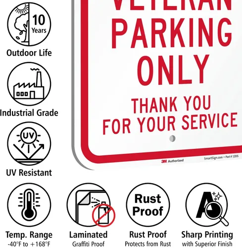 Vista 7 de SmartSign Letrero de metal con texto en inglés "Veteran Parking Only - Thank You For Your Service" de 18 x 12 pulgadas con símbolo de la bandera