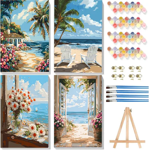 Vista 12 de Pintura de bolas de flores por números para adultos, kit de pintura por números para adultos, paquete de pintura por números para principiantes