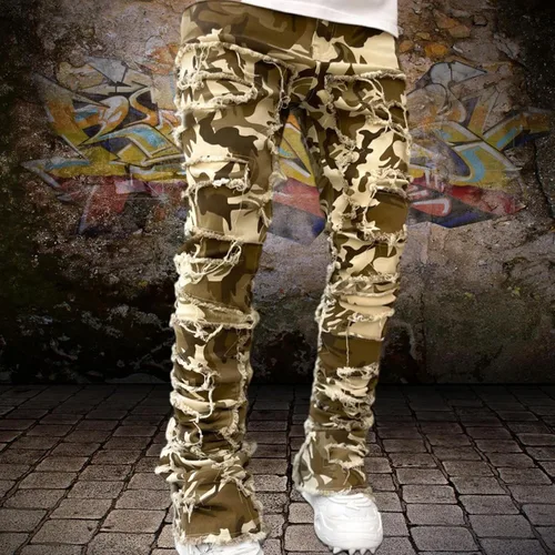 Vista 2 de BBAUER Jeans apilados para hombre, S-XXL Pantalones elásticos apilados relajados, pantalones de mezclilla ajustados transpirables con bolsillos