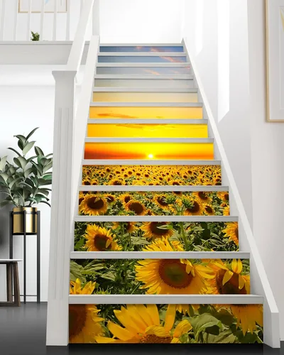 Vista 14 de FLFK Calcomanías para escaleras, calcomanías para escaleras, calcomanías para despegar y pegar, caminos de flores y césped, calcomanías