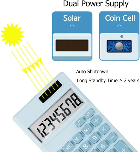 Vista 4 de Pequeña calculadora básica linda para niños, calculadora azul claro tamaño mini bolsillo