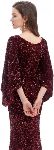 Vista 5 de LYKYCYFG Vestido de noche con lentejuelas para mujer, cuello en V, mangas acampanadas, africano, vestidos de fiesta de graduación