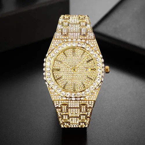 Vista 2 de PLADEN Mens 42mm Watch Luxury Iced Out Diamond Watch Bling Big Stone Watch Crystal Quartz Watch Hip Hop Stainless Steel Wrist Watch for Men
