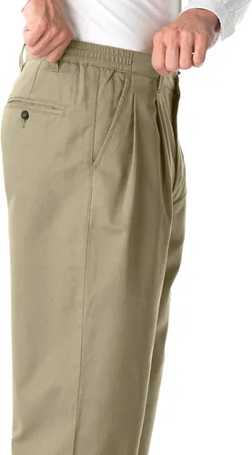 Vista 3 de KingSize Pantalón alto sin arrugas doble plisado con cintura elástica lateral para hombre