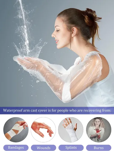 Vista 4 de Sosation 50 fundas impermeables para brazo para ducha, baño, protector de manga fundida para brazos, fundas protectoras de vendaje largo