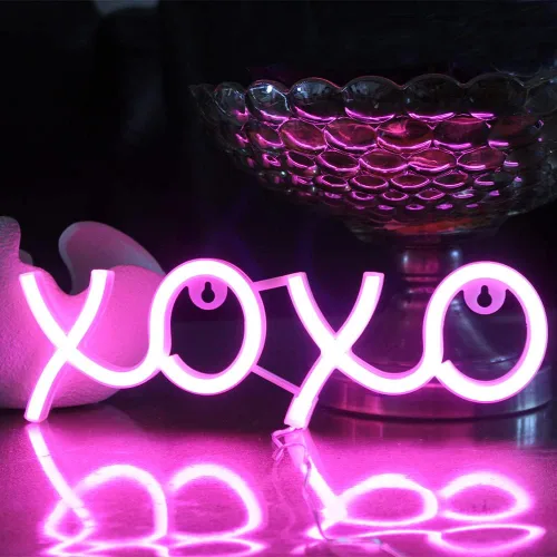 Vista 16 de XOXO - Letrero de luz LED de neón rosa para el día de San Valentín para pared de dormitorio, luces de neón para decoración de pared, letrero Xoxo